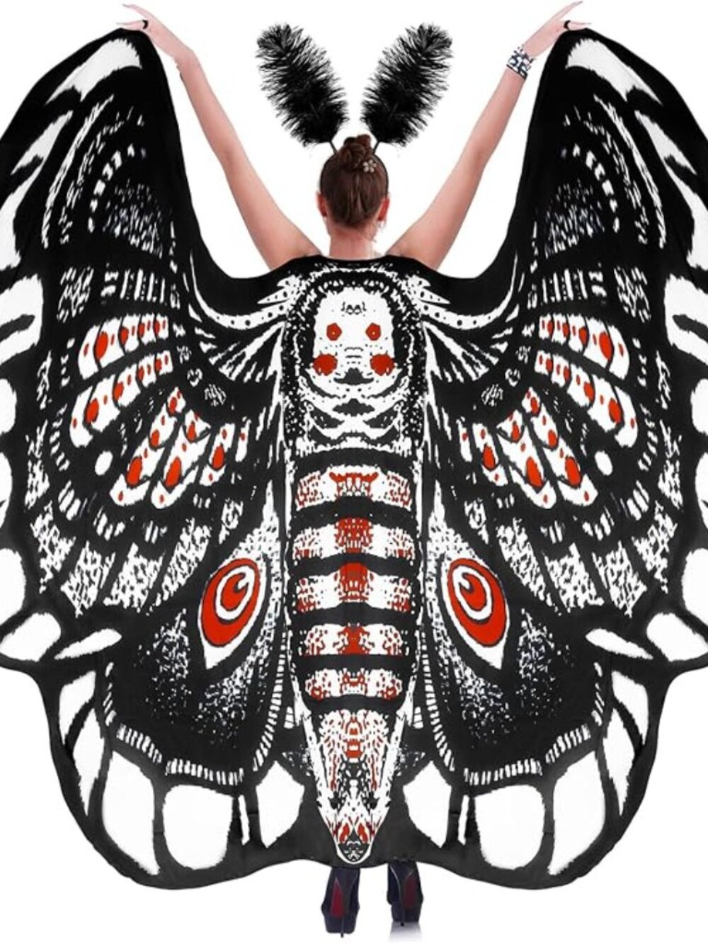 Moth Wings Costume for Women Printing Butterfly Cape Halloween Fairy Cloak with